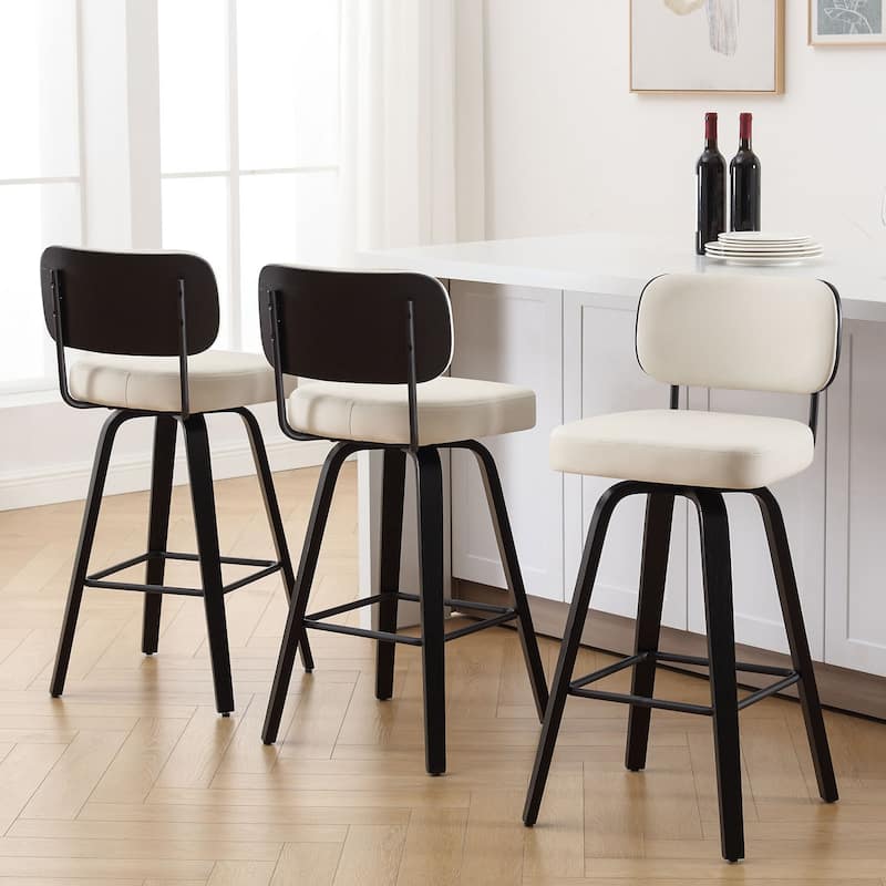 26"/29" Swivel Counter/Bar Stools with Black Bentwood Legs - Set of 3 - Cream-Leather Back - Bar Height
