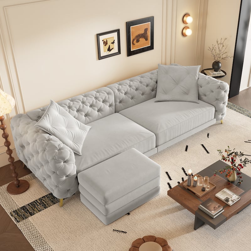 97.7" 3-in-1 Convertible Sleeper Sofa, Pull Out Sofa Bed with Ottoman, 4-Seater for Small Spaces & Apartments