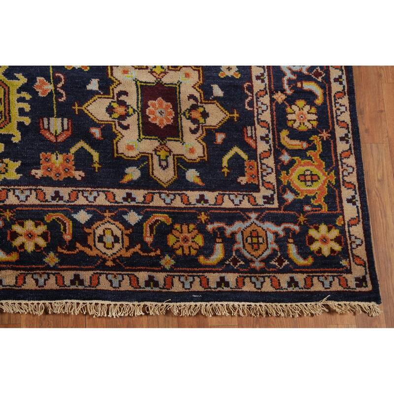 All-Over Blue Geometric Oushak Oriental Area Rug Handmade Wool Carpet - 7'10"x 10'4"