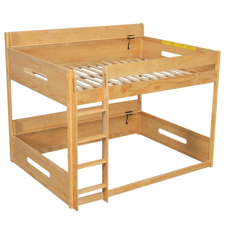 Roomfitters Queen Over Queen Bunk Bed with Storage Shelves and USB Ports