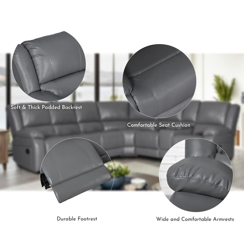 129''W Faux Leather 6-Seat Large Manual Reclining Sectional Sofa