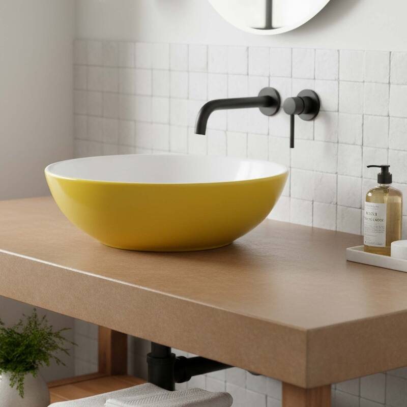 Fine Fixtures 16 inch Round Ceramic Vessel Bathroom Sink - Yellow