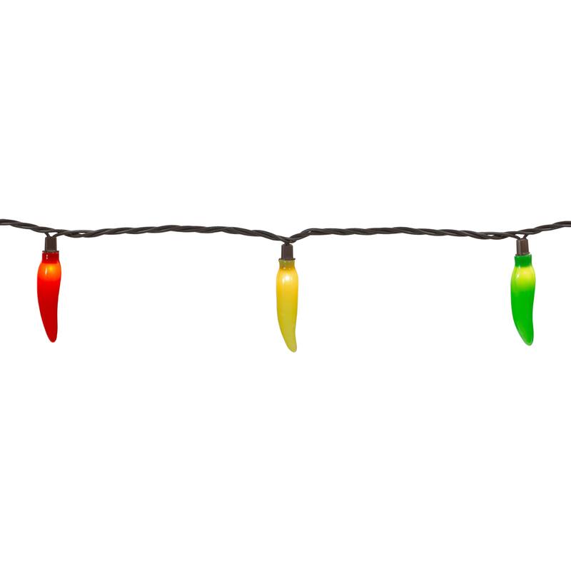 35 Red Yellow Green Chili Pepper Patio Christmas Lights - Brown Wire