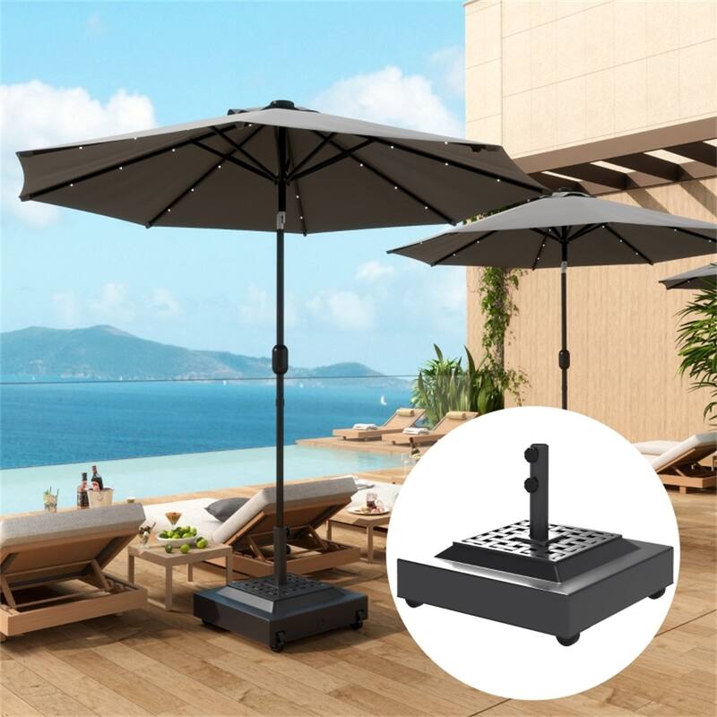 Heavy Duty Rolling Umbrella Base with Wheels Fits 1.5" and 1.9" Poles Fillable with Sand or Water Outdoor Parasol Stand