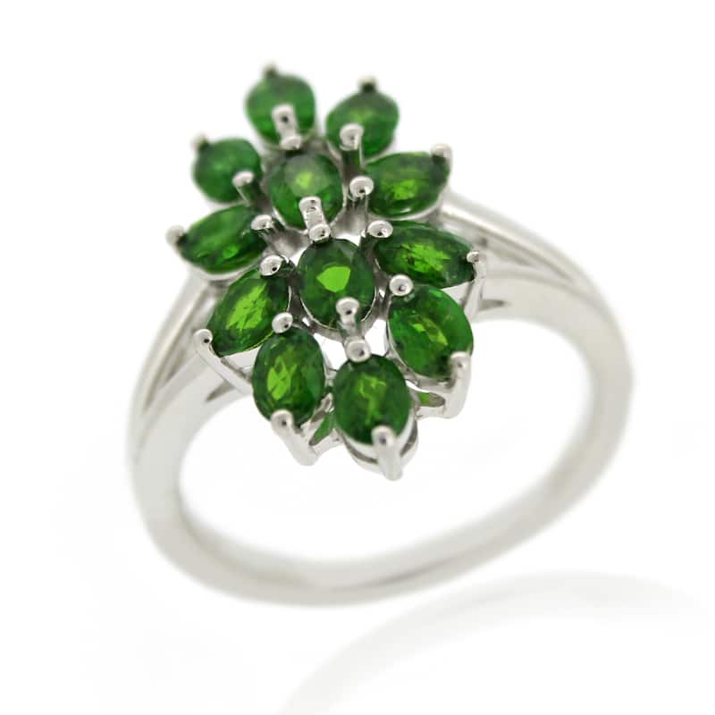 925 Sterling Silver 4x3mm Oval Culster Chrome Diopside Ring