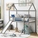 preview thumbnail 2 of 8, Twin Size Loft Bed with Slide, House-shaped Bed with Ladder, Pine Wooden Bed with Guardrails for Bedroom, Gray