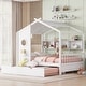 preview thumbnail 4 of 34, Modern Design Full Size House Bed with Wooden Trundle-White