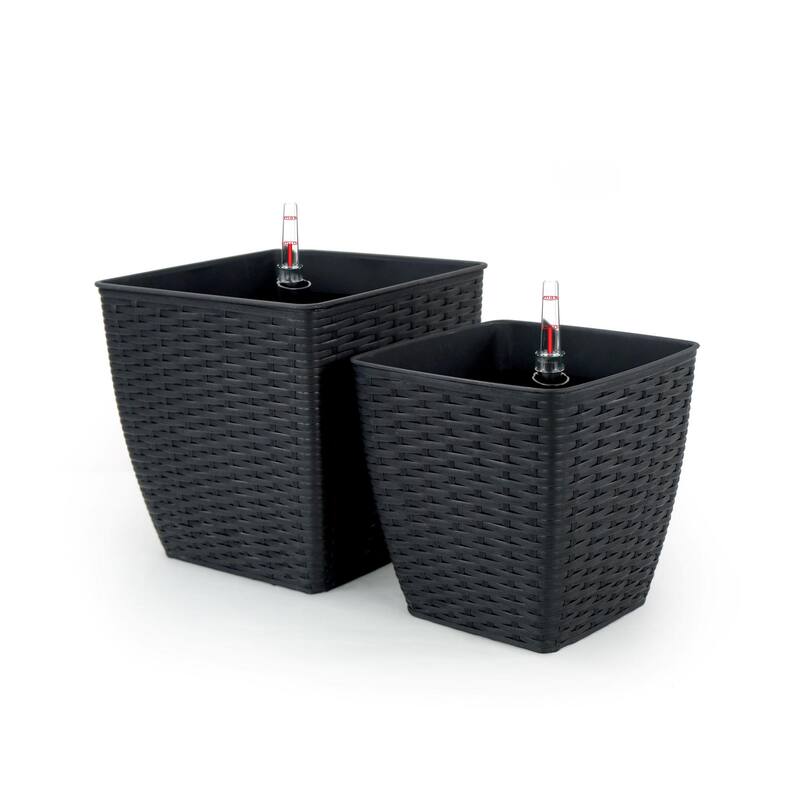 2-Pack Hand Woven Wicker Thin Square Self-watering Planter