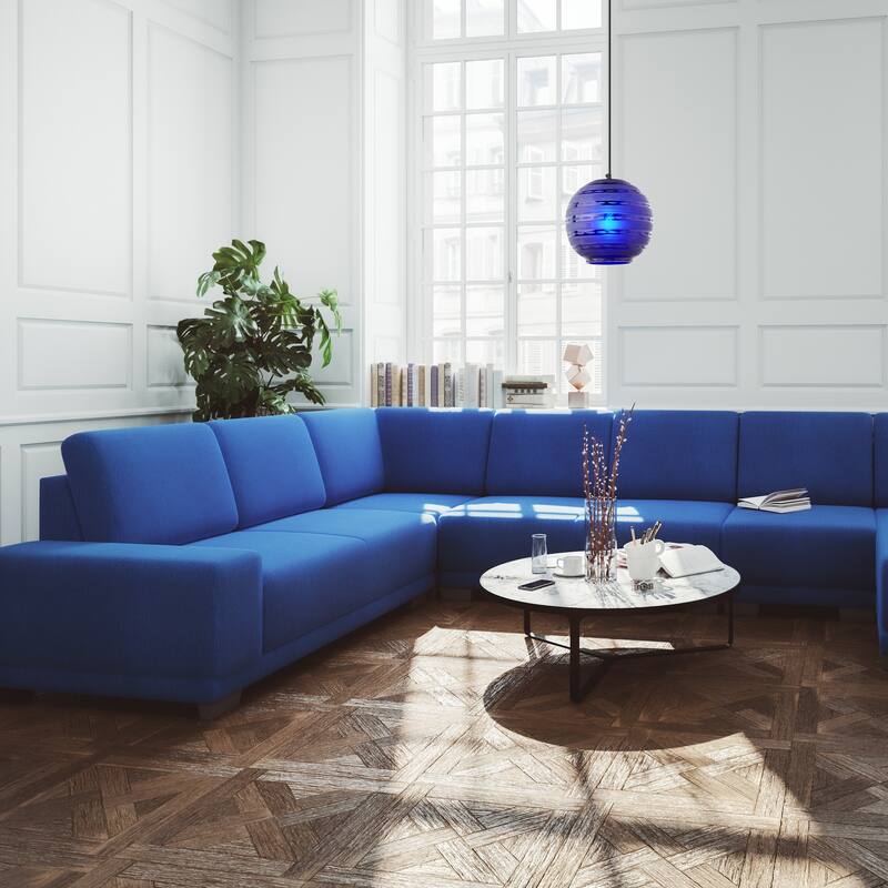 Hayley River of Goods Black Metal and Blue Blown Glass 9.5-Inch Pendant Light with Adjustable Hanging Cord - 9.5" x 9.5" x 64"