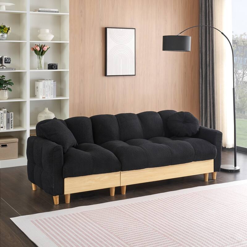 87" Tech Fabric, Teddy Velvet Upholstered Sofa Bed with Storage