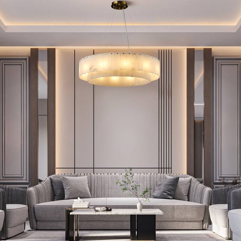 KAYLA 54in 14-Light White Alabaster Adjustable Chandelier