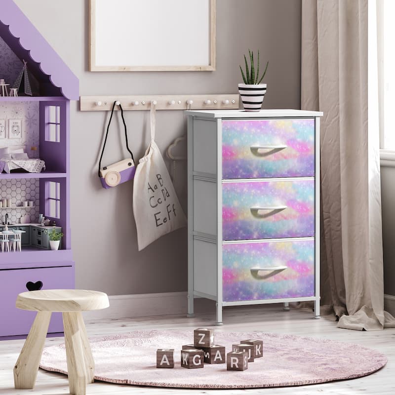 3 Drawer Bedside Nightstand End Table Bedroom Dresser, Pastel Colors