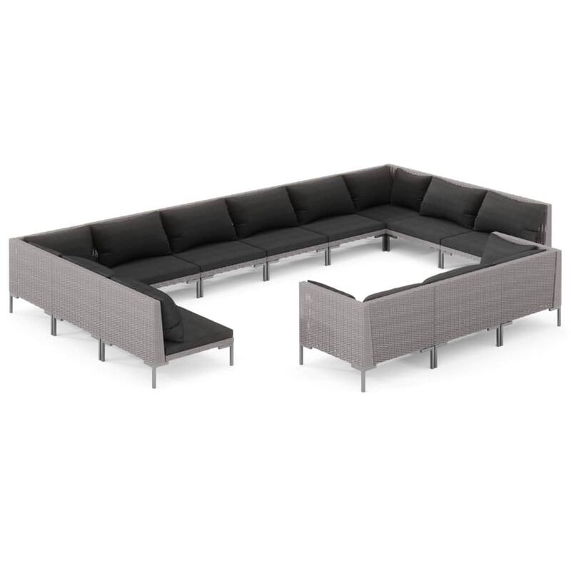 vidaXL Patio Lounge Set Outdoor Sectional Sofa Set Table Poly Rattan Dark Grey - 27.6" x 27.6" x 24"