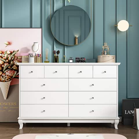FAMAPY 10 Drawer Double Dresser for Bedroom White Dresser Wide Storage