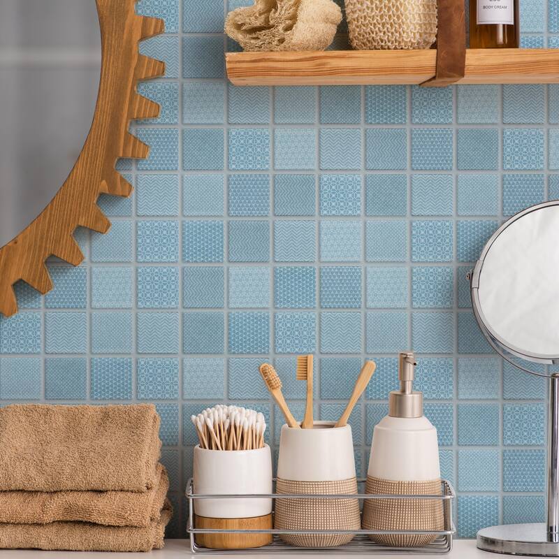 Merola Tile Celadon Aqua 11-5/8" x 11-5/8" Porcelain Mosaic Floor and Wall Tile - Case (10 Tiles)