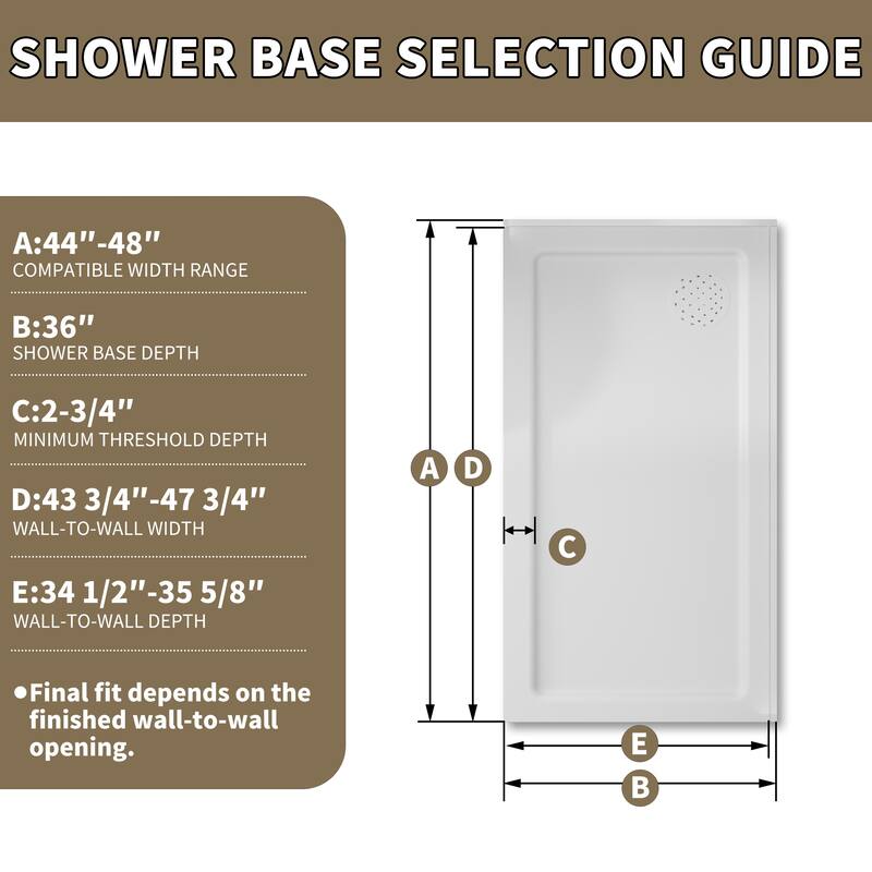 Modland 44-48" x 72'' Semi-Frameless Sliding Shower Enclosure - 5/16" SGCC Glass, Matte Black/Brushed Nickel