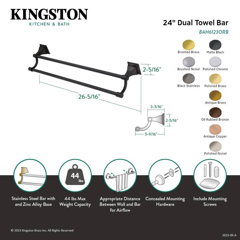 Kingston Brass Monarch 24-Inch Dual Towel Bar