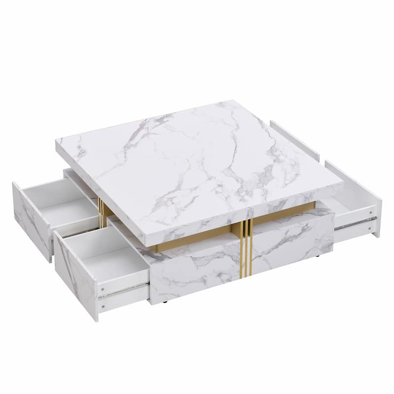 Modern Square Storage Coffee Table With 4 Drawers