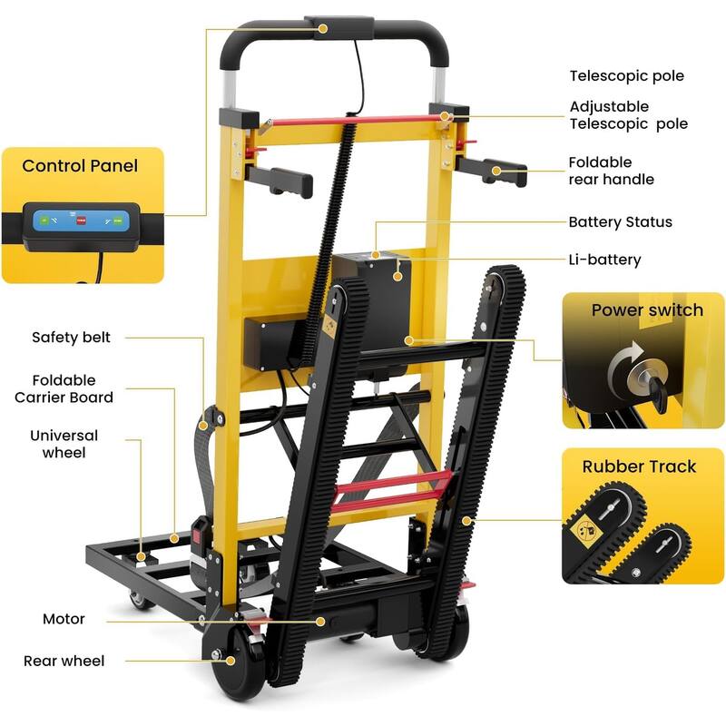 Electric Stair Climbing Hand Trucks Moving Heavy Objects Up and Down Stairs Effortless, 441 lbs Max Load