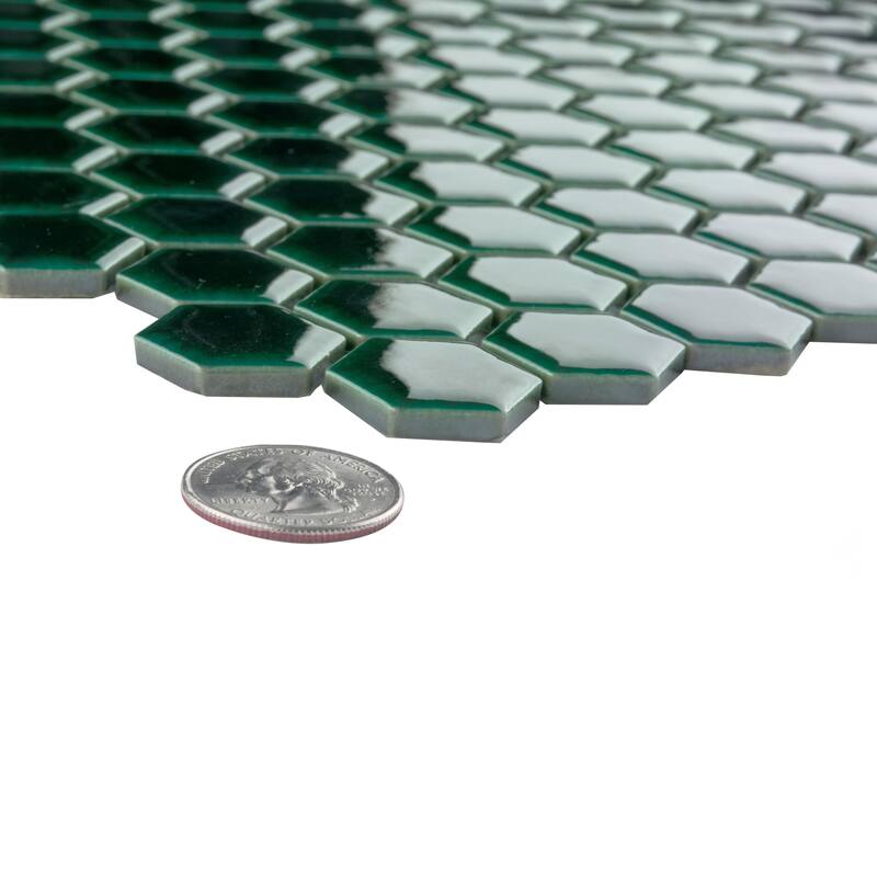 Merola Tile Metro Ion 1" Hex Emerald 10-1/4" x 11-7/8" Porcelain Mosaic Wall Tile