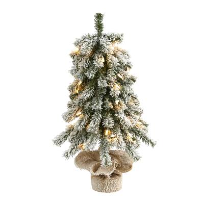 2' Flocked Alpine Christmas Tree with 35 Lights, 92 Branches - Green