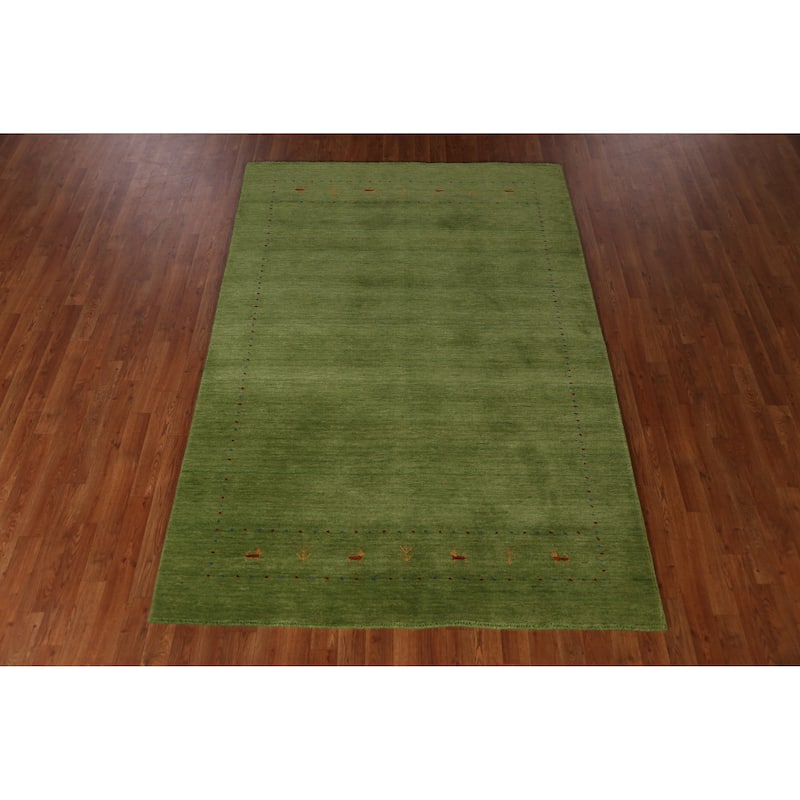 Hand Knotted Oriental 100% Wool Carpet Tribal Animal Pictorial Green Gabbeh Area Rug - 7' 7'' X 5' 3''