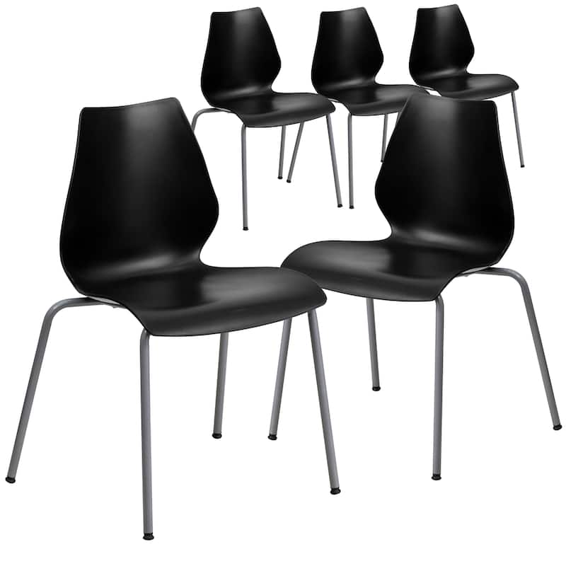 5 Pack HERCULES Series 770 lb. Capacity Stack Chair with Lumbar Support - Black