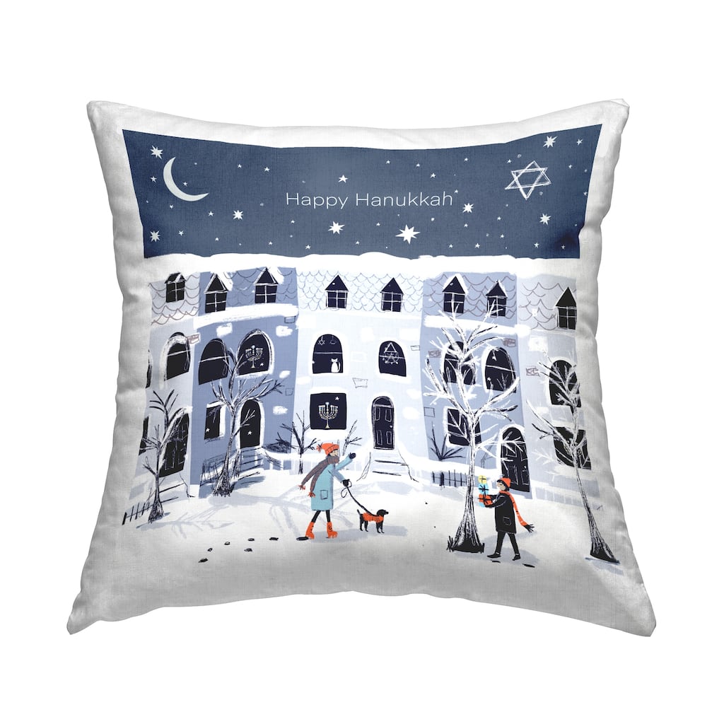 Stupell Happy Hanukkah Winter Neighborhood Printed Throw Pillow Design by Susse Linton