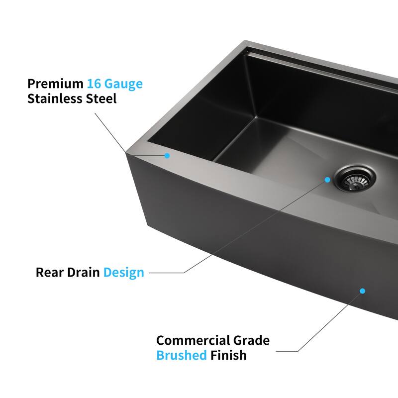 Farmhouse Apron Single Bowl Stainless Steel Kitchen Sink with Workstation - Matte Black