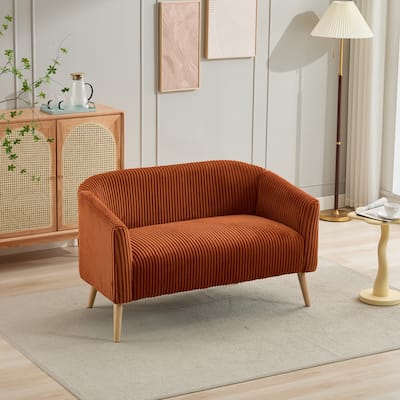 Corduroy Fabric Upholstered Loveseat Sofa, Small Sofa with Wooden Nature Legs, 2-Seater Sofa with Armrest and Back