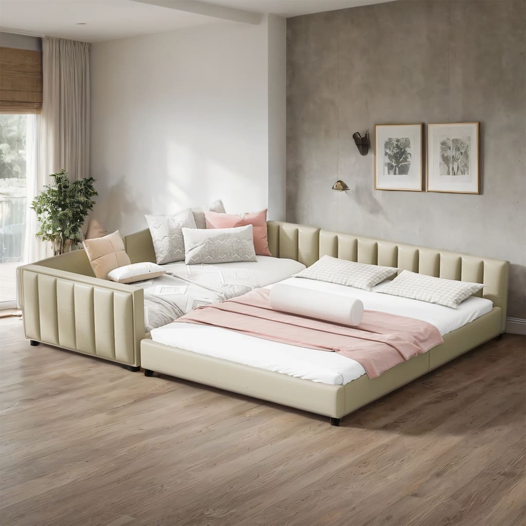 Queen & Twin XL Size Upholstered Platform Bed - PU Leather