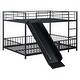 preview thumbnail 5 of 18, Black Full over Full Size Metal Bunk Bed with Slide and Guardrails for Kids
