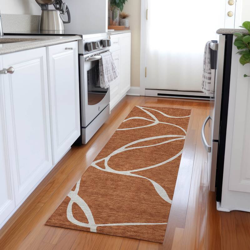 Machine Washable Indoor/ Outdoor Abstract Modern Chantille Rug - Paprika - 2'3" x 7'6"
