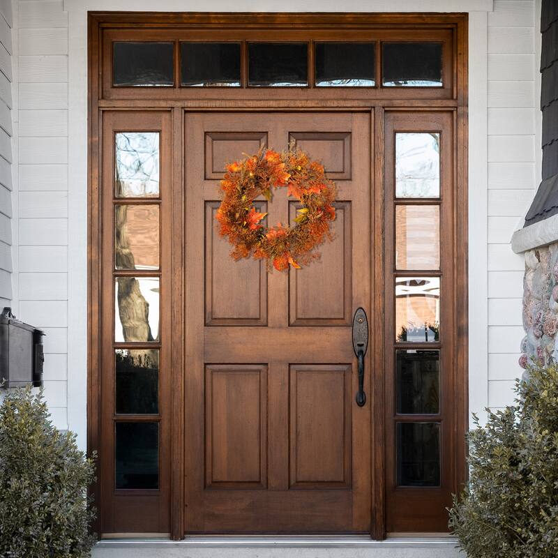 24" Autumn Harvest Maple Leaf with Berries Artificial Wreath; Unlit