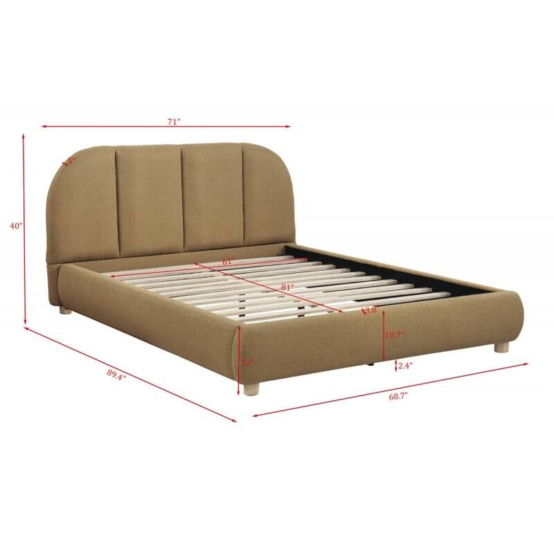 Soft Burlap Fabric Queen Platform Bed Frame, Golden Brown, Modern Design