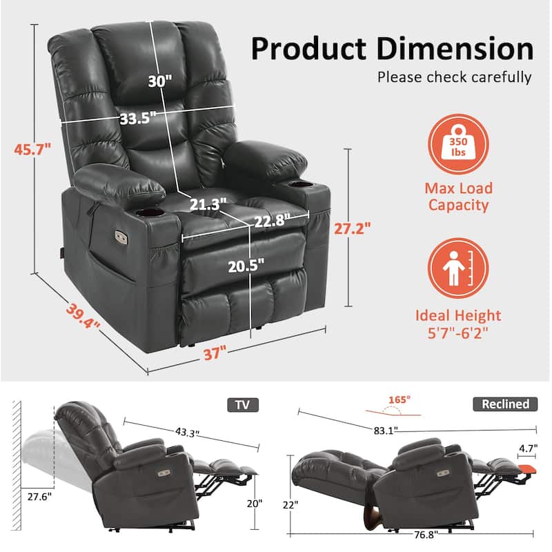 MCombo Large Dual Motor Power Lift Recliner Chair with Massage and Dual Heating for Elderly People, Faux Leather