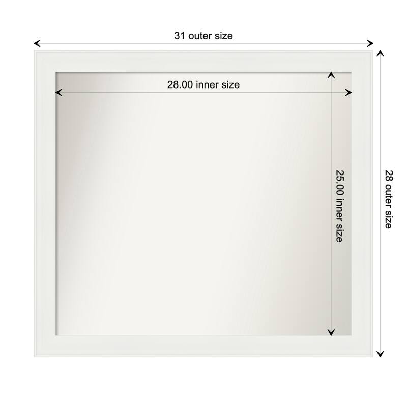 Vanity White Narrow Framed Non-Beveled Custom Wall Mirror, Bathroom Vanity Mirror - Outer Size: 31.5 x 28.5