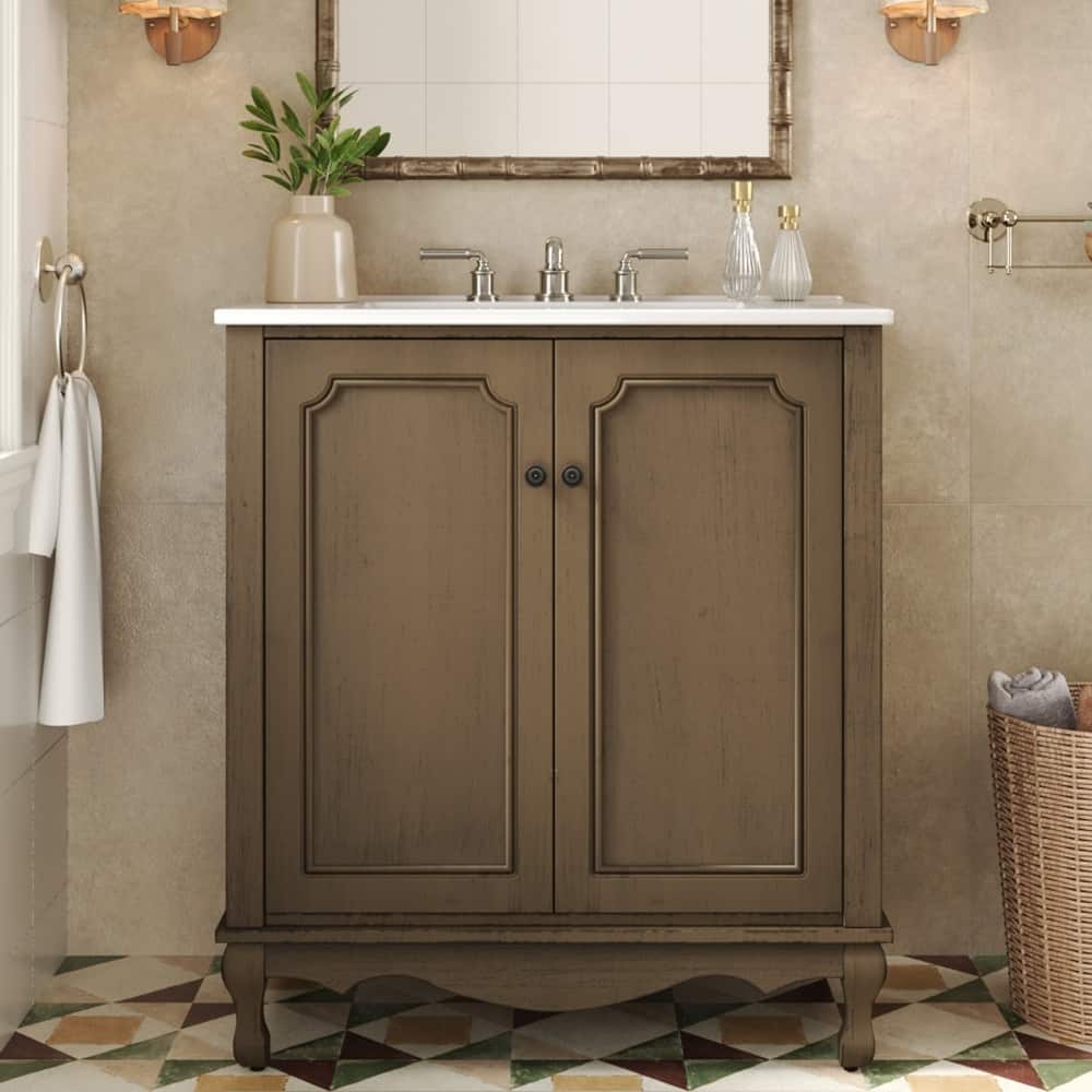 Christopher Knight Home - Vintage Bathroom Vanity with Ceramic Sink & Adjustable Storage Shelves