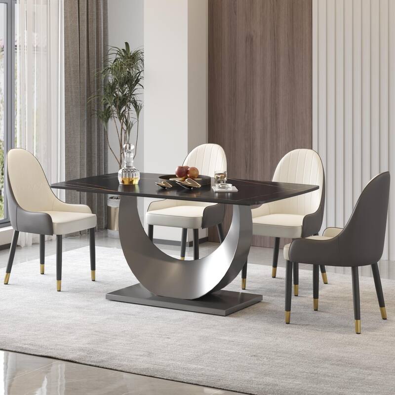 63"Rectangle Dining Room Table with U-Shape Stainless Steel Pedestal for Kitchen/Living Room(Table Only)