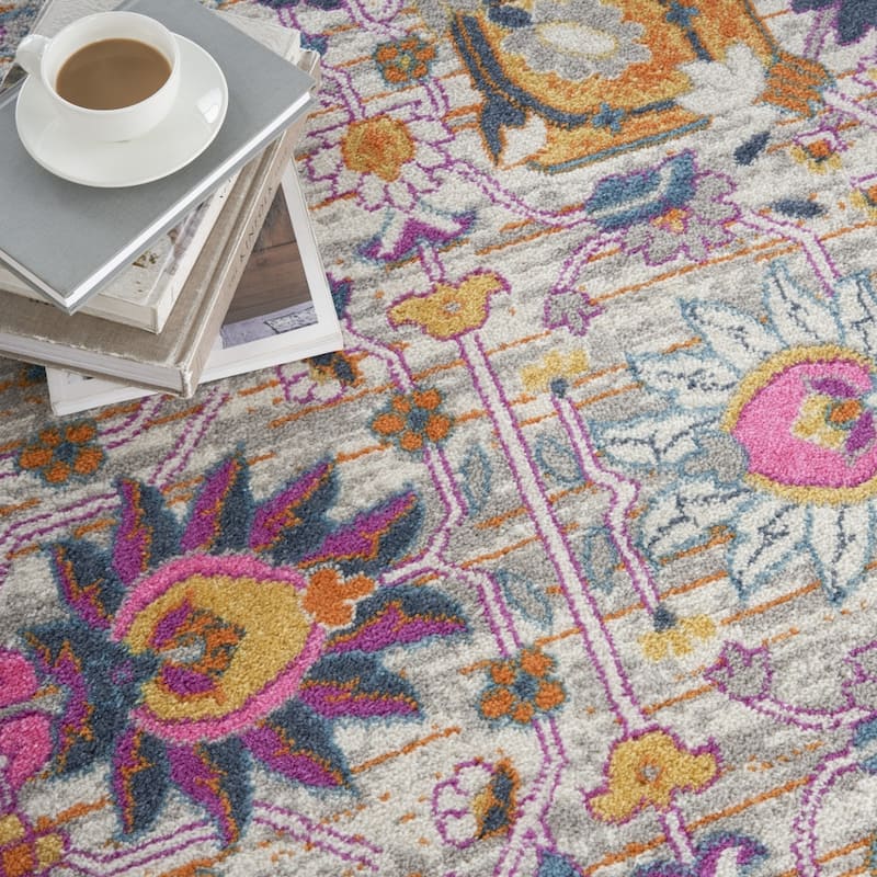 Romud Power Loomed Geometric Floral Area Rug By HomeRoots - 8' Round