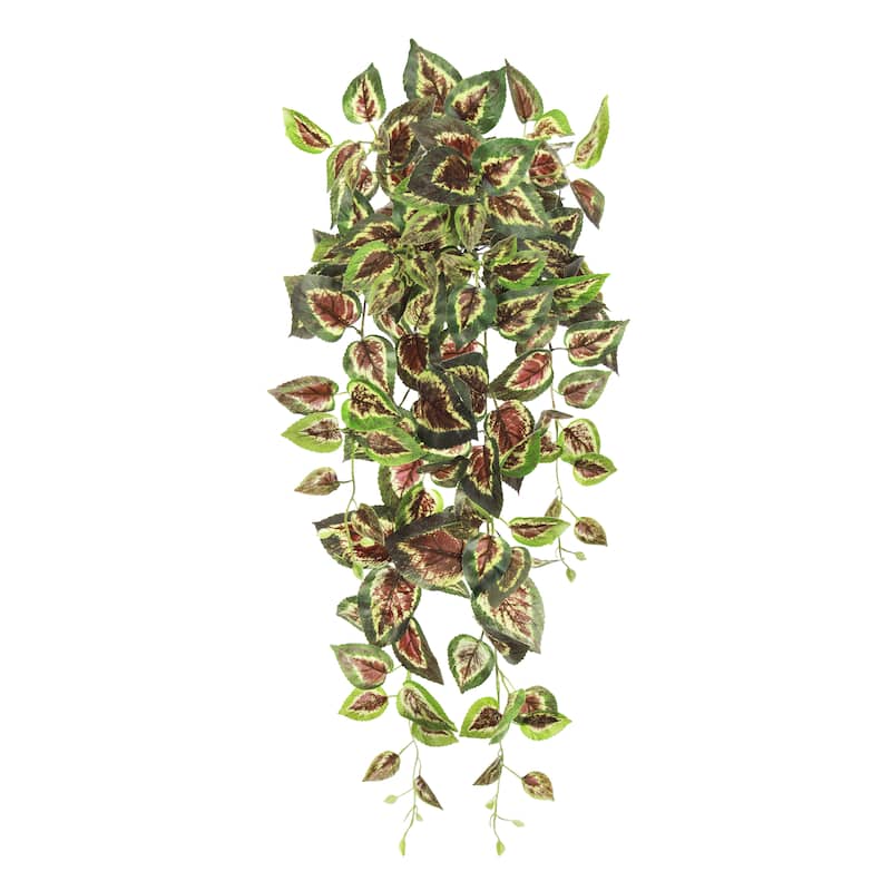 Green Red Artificial Coleus Ivy Leaf Vine Hanging Plant Greenery Foliage Bush 32in - 32" L x 12" W x 6" DP
