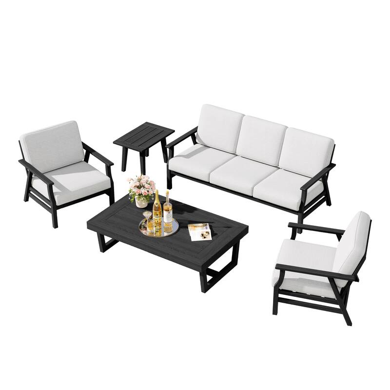 5-Piece Teak Outdoor Conversation Set with Tables.