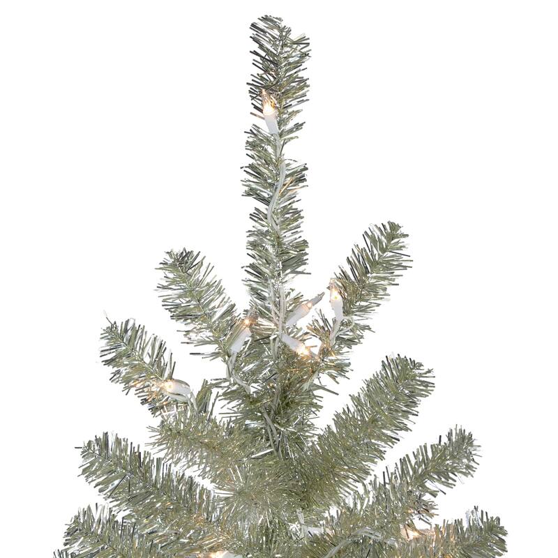 9' Pre-Lit Metallic Platinum Artificial Tinsel Christmas Tree - Clear Lights