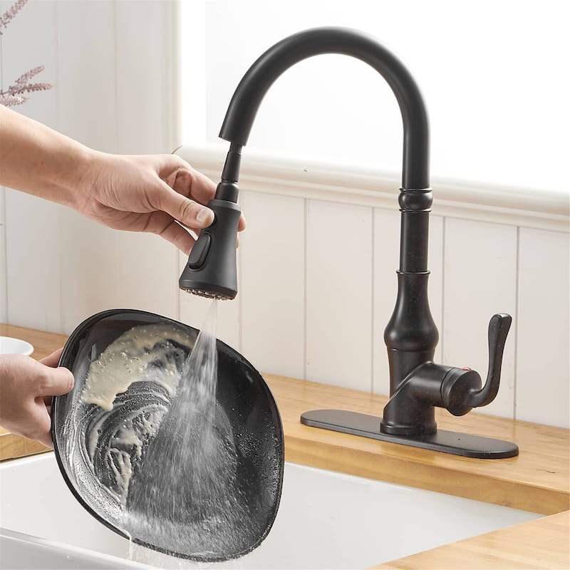 Single Handle Kitchen Faucet With Pull Down Sprayer Modern Kitchen Sink Faucets One Hole Basin Taps With Valve and Deck Plate