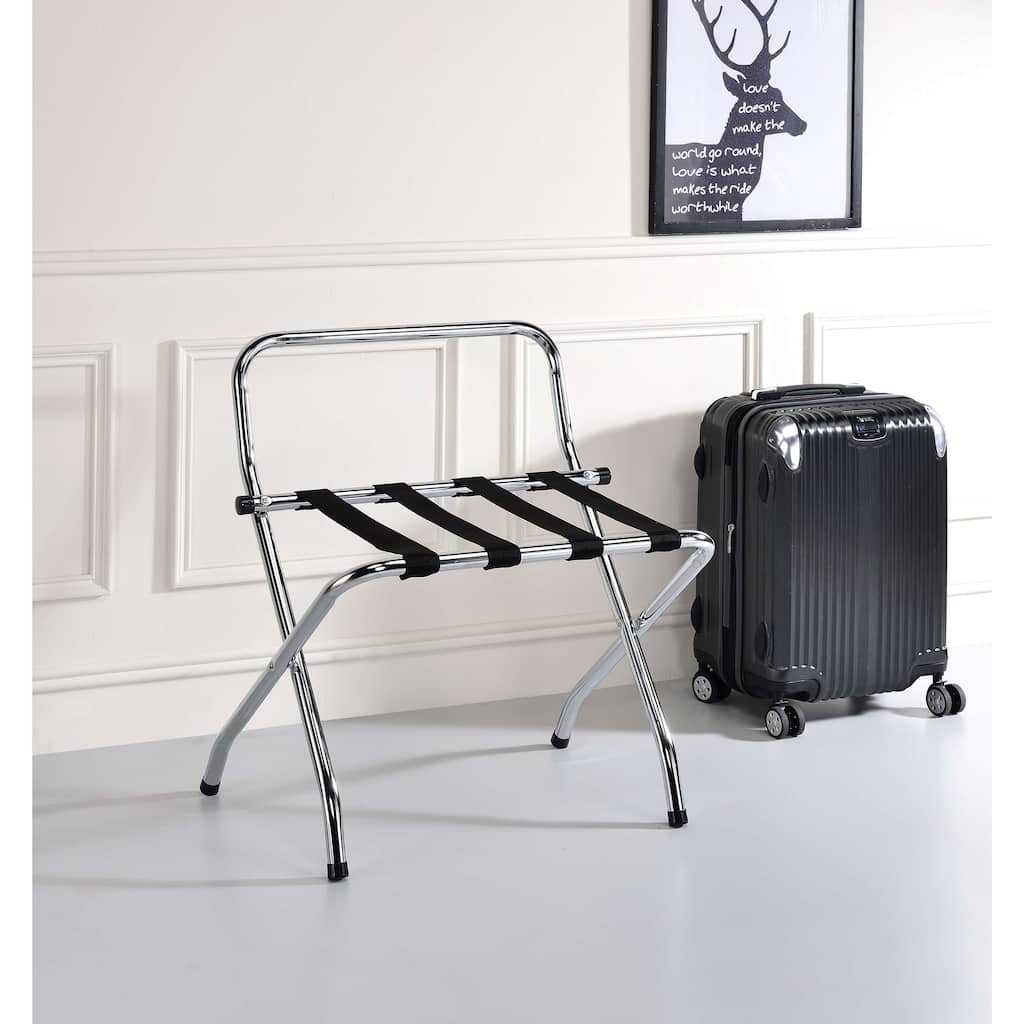 Chrome / Black Metal Foldable High Back Luggage Rack