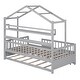preview thumbnail 32 of 33, House Bed with Trundle Bed and Shelf, Wooden Platform Bed Frame with Full Length Guardrail and Roof