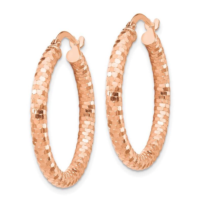 Curata 14k Rose Gold 3x20mm Sparkle Cut Hoop Earrings