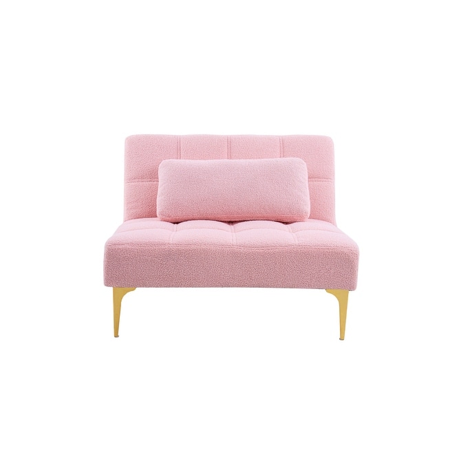Convertible sofa bed futon with gold metal legs teddy fabric