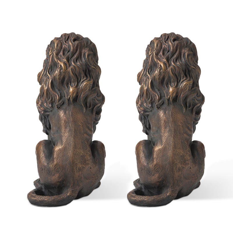 Glitzhome Set of 2 MGO Majestic Sitting Guardian Lion Statues Porch Sculpture Outdoor Indoor