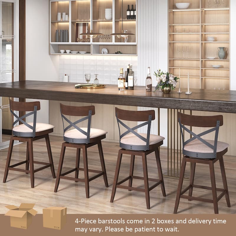 Set of 2/ 4 Wooden Swivel Bar Stools Counter Height Dining Chairs